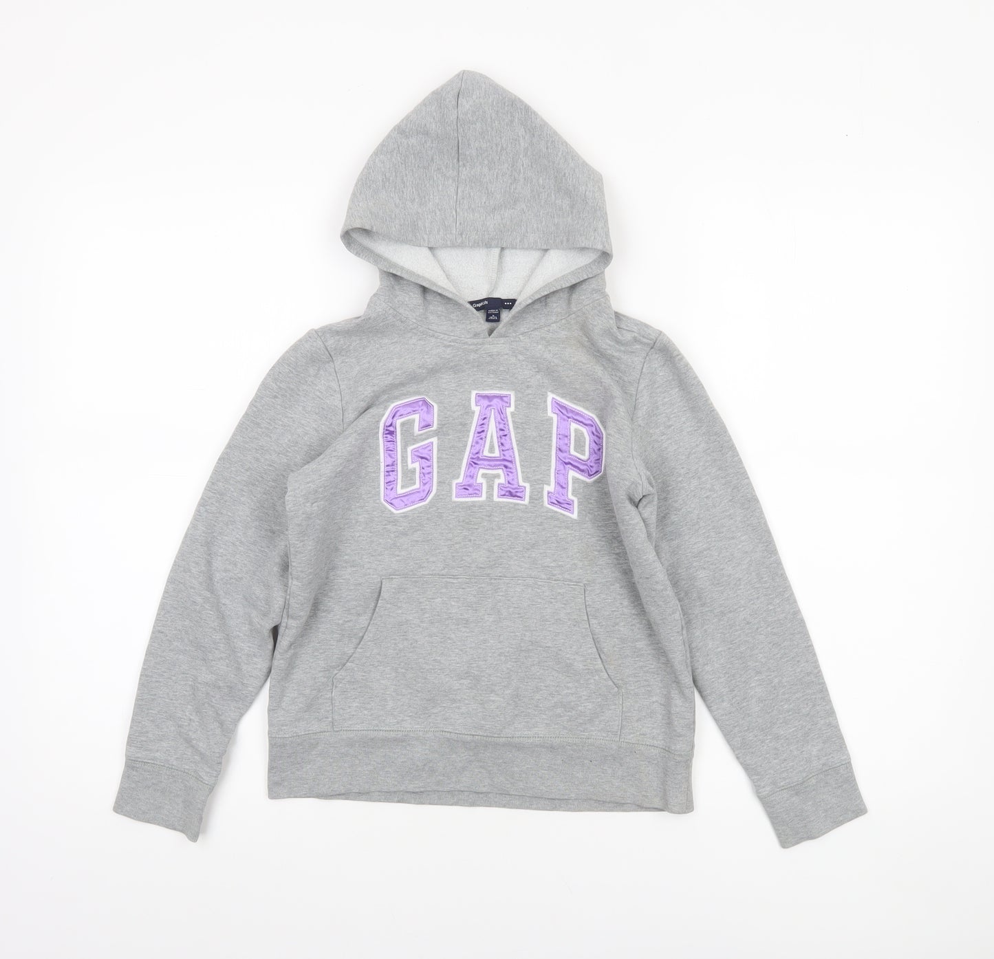 GAP Girls Grey Logo Pullover Hoodie L 10-11 Years Cotton Blend