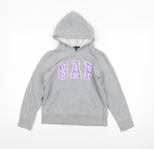 GAP Girls Grey Logo Pullover Hoodie L 10-11 Years Cotton Blend
