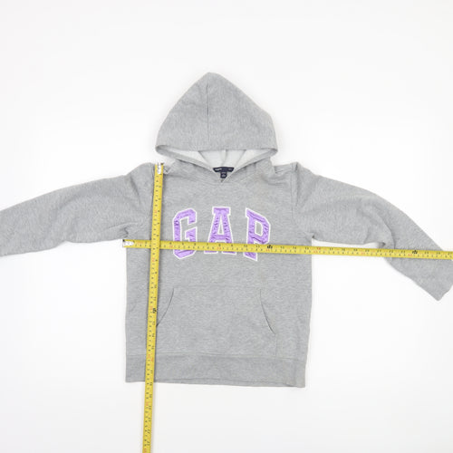 GAP Girls Grey Logo Pullover Hoodie L 10-11 Years Cotton Blend