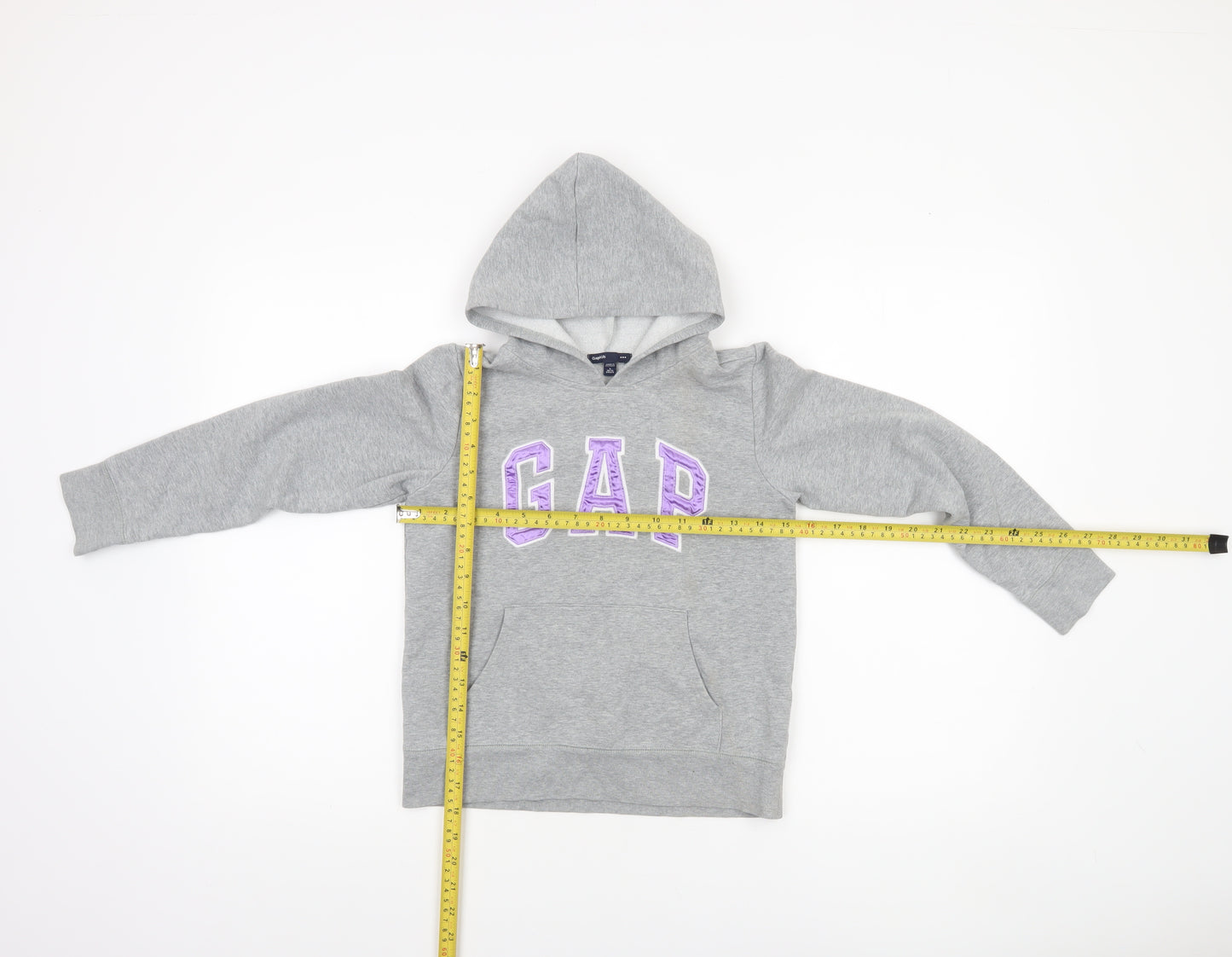 GAP Girls Grey Logo Pullover Hoodie L 10-11 Years Cotton Blend