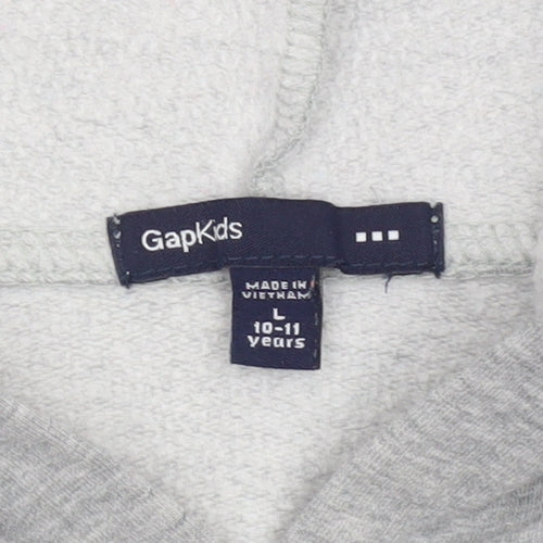 GAP Girls Grey Logo Pullover Hoodie L 10-11 Years Cotton Blend