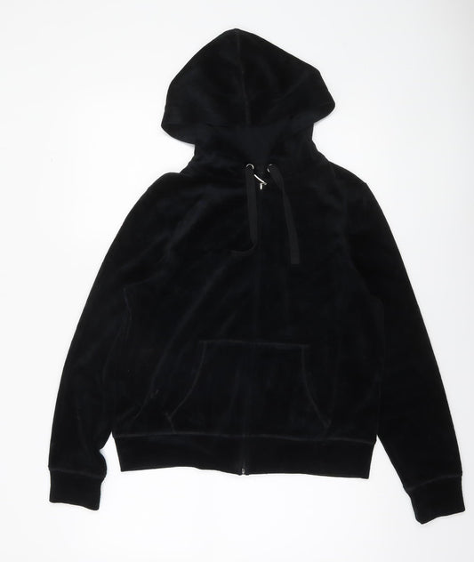 Marks and Spencer Womens Black Velour Full Zip Hoodie UK 16