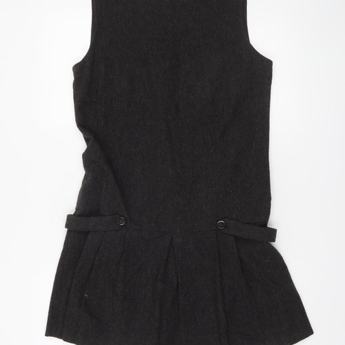 ZARA Women Black Wool Blend Sleeveless Pinafore Dress Size 14