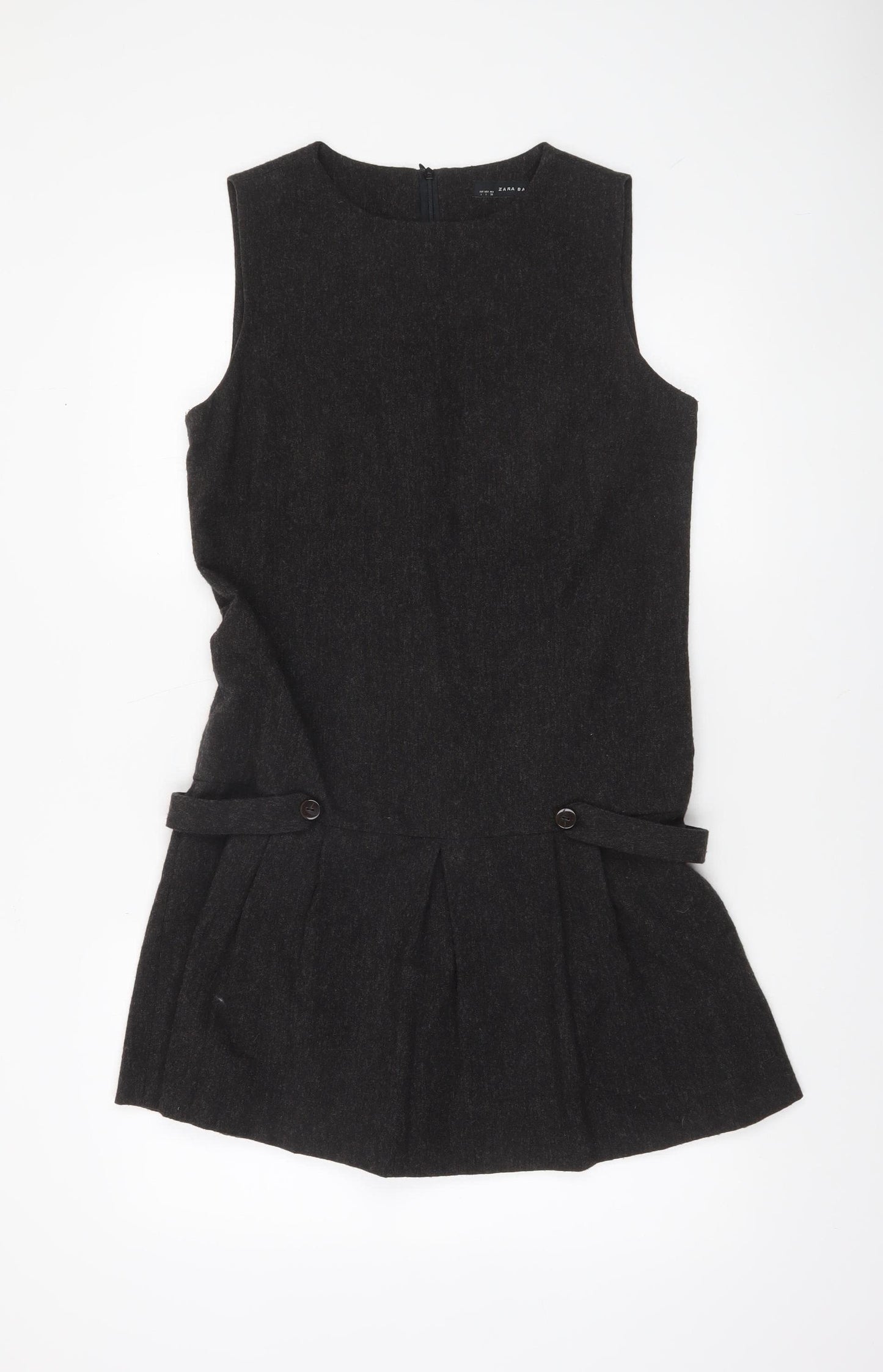 ZARA Women Black Wool Blend Sleeveless Pinafore Dress Size 14