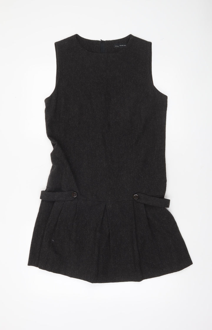 ZARA Women Black Wool Blend Sleeveless Pinafore Dress Size 14
