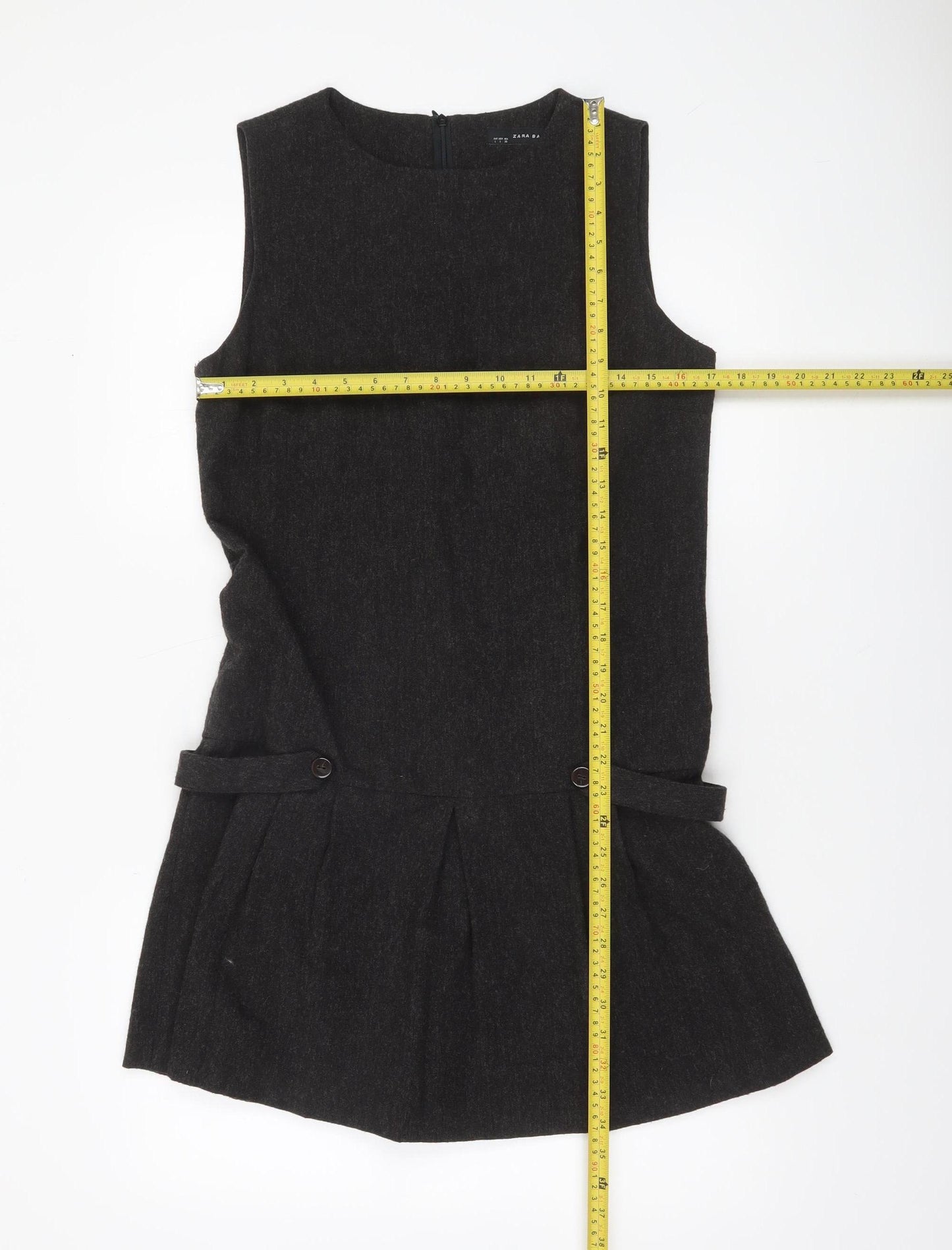 ZARA Women Black Wool Blend Sleeveless Pinafore Dress Size 14