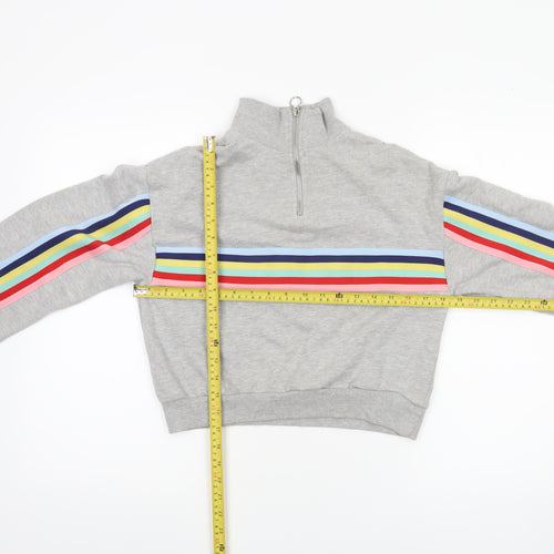 Bershka Women Grey Rainbow Stripe 1/4 Zip Sweatshirt XS