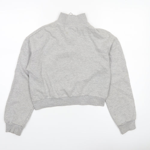 Bershka Women Grey Rainbow Stripe 1/4 Zip Sweatshirt XS