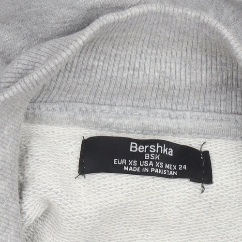 Bershka Women Grey Rainbow Stripe 1/4 Zip Sweatshirt XS