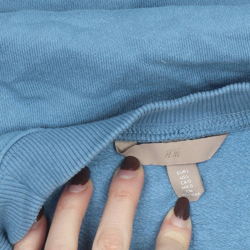 H&M Women’s Blue Cotton Pullover Sweatshirt Size 14 Self-Care Club Print