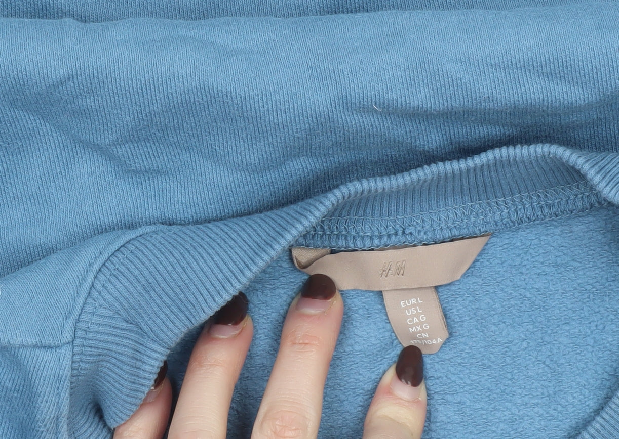 H&M Women’s Blue Cotton Pullover Sweatshirt Size 14 Self-Care Club Print