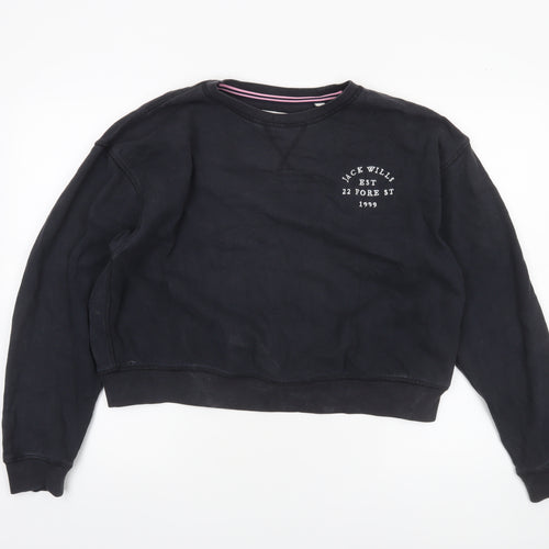 Jack Wills Women Black Size 14 Pullover Sweatshirt 100% Cotton Crew Neck