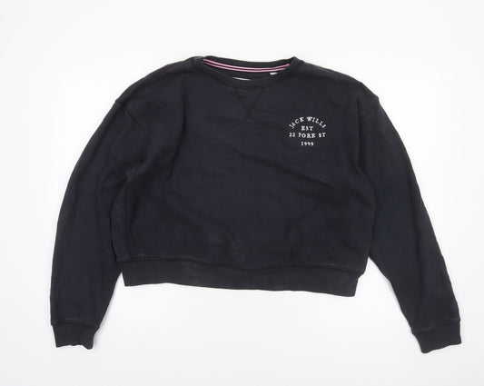 Jack Wills Women Black Size 14 Pullover Sweatshirt 100% Cotton Crew Neck