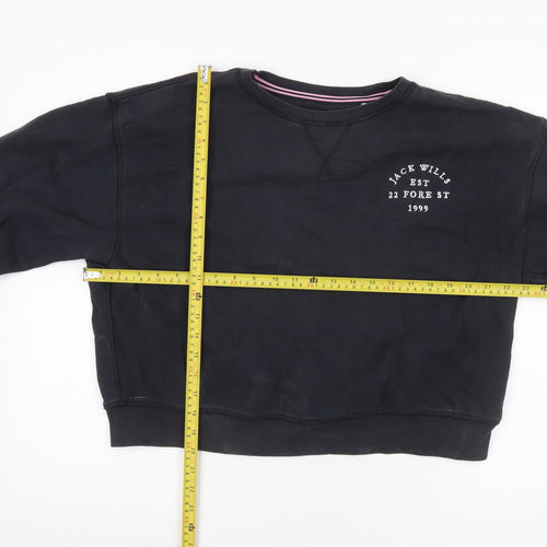 Jack Wills Women Black Size 14 Pullover Sweatshirt 100% Cotton Crew Neck