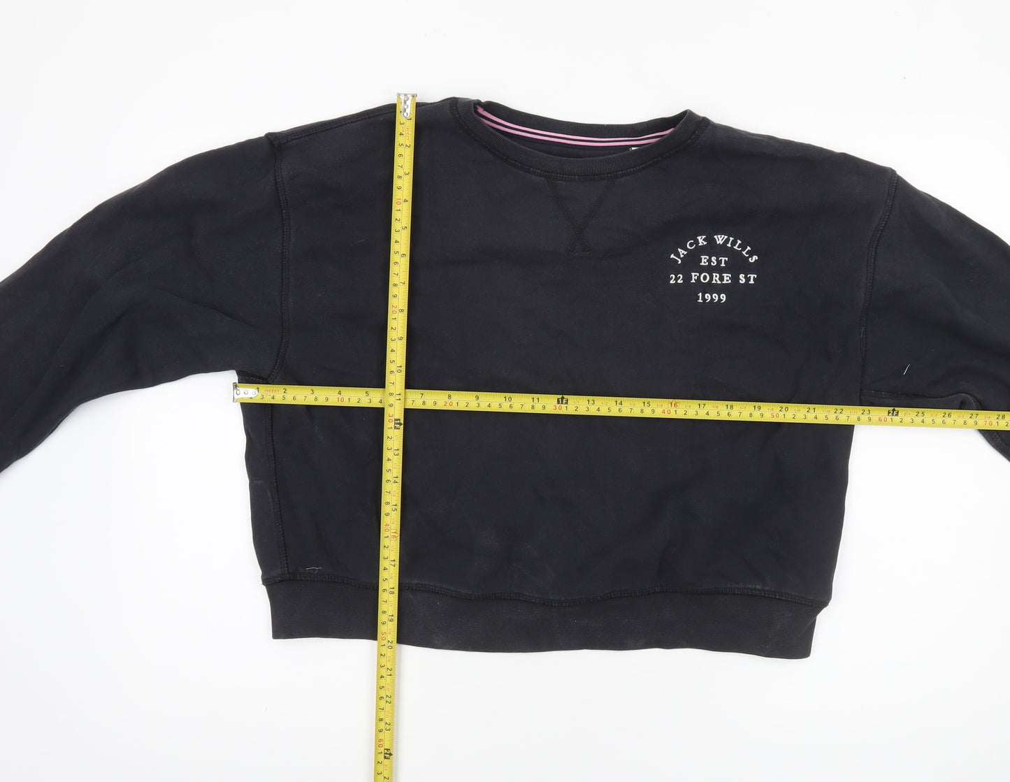 Jack Wills Women Black Size 14 Pullover Sweatshirt 100% Cotton Crew Neck