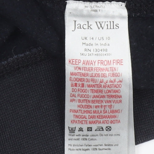 Jack Wills Women Black Size 14 Pullover Sweatshirt 100% Cotton Crew Neck
