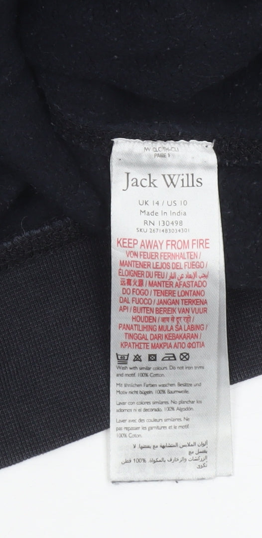 Jack Wills Women Black Size 14 Pullover Sweatshirt 100% Cotton Crew Neck