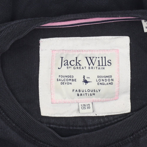 Jack Wills Women Black Size 14 Pullover Sweatshirt 100% Cotton Crew Neck