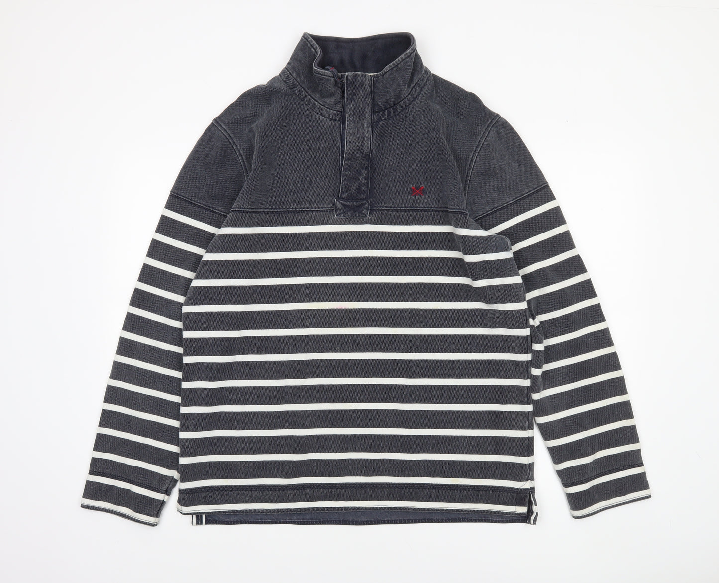 Crew Clothing Company Men’s Blue Striped 1/4 Zip Sweatshirt L Regular Fit