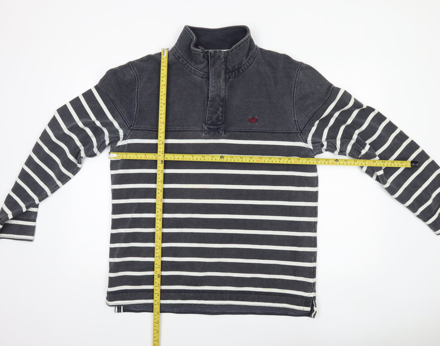 Crew Clothing Company Men’s Blue Striped 1/4 Zip Sweatshirt L Regular Fit