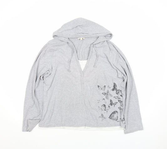 Lakeland Women Grey Butterfly Print Cotton Blend Hoodie Size 16