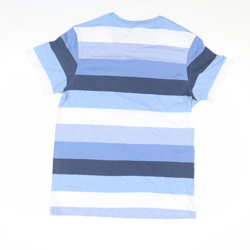 Lincoln Men's Blue Striped Crew Neck Cotton Blend T-Shirt Medium