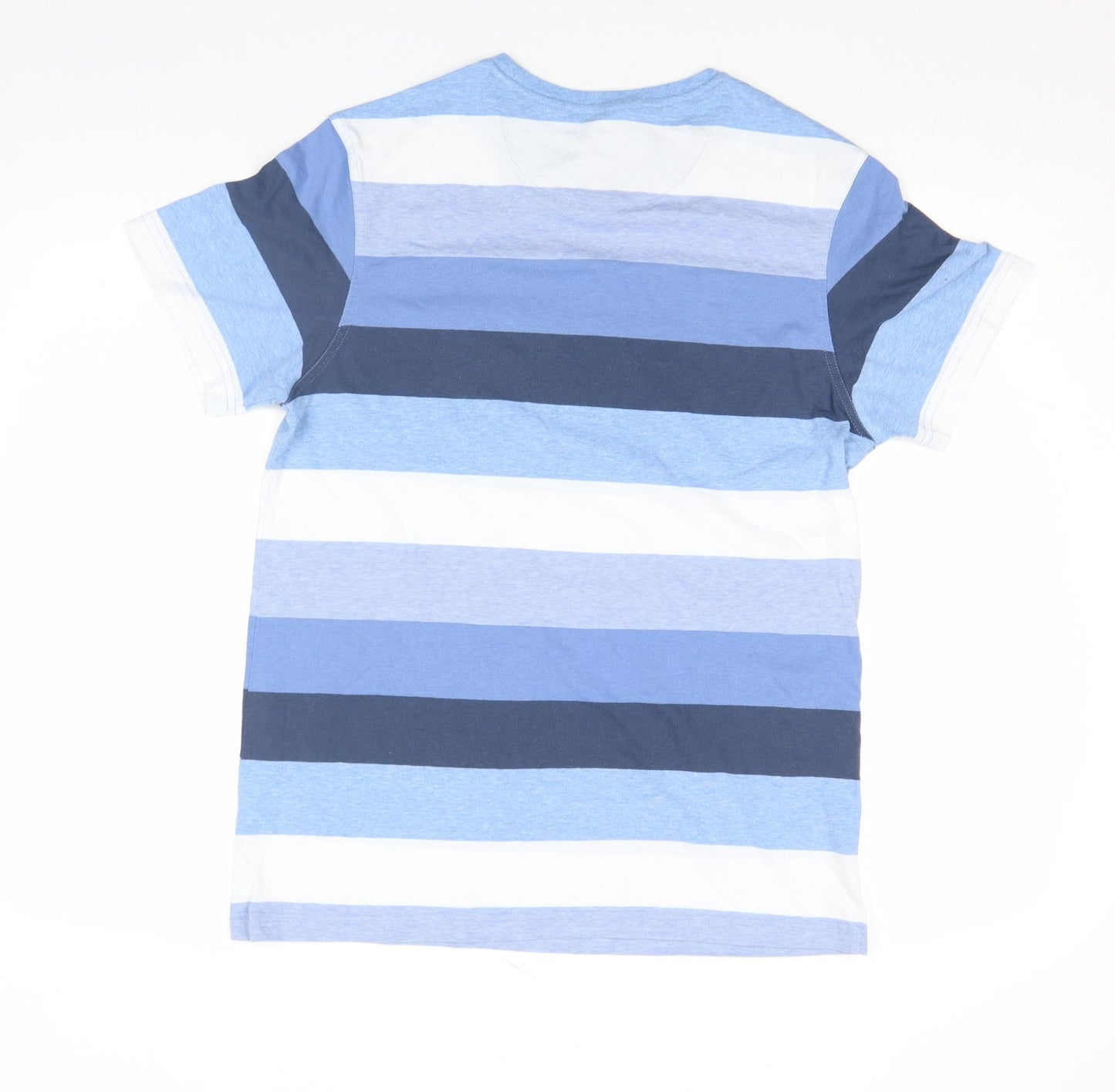 Lincoln Men's Blue Striped Crew Neck Cotton Blend T-Shirt Medium