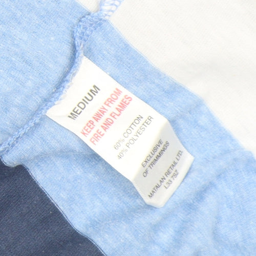 Lincoln Men's Blue Striped Crew Neck Cotton Blend T-Shirt Medium