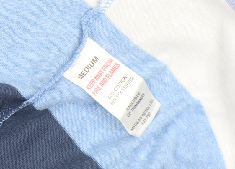 Lincoln Men's Blue Striped Crew Neck Cotton Blend T-Shirt Medium