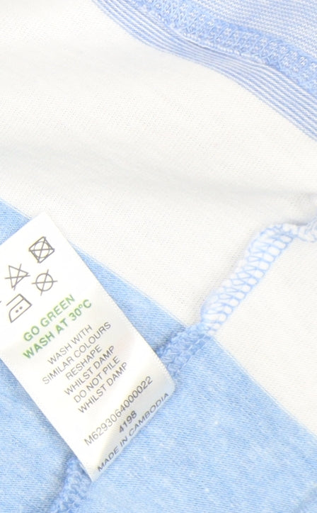 Lincoln Men's Blue Striped Crew Neck Cotton Blend T-Shirt Medium