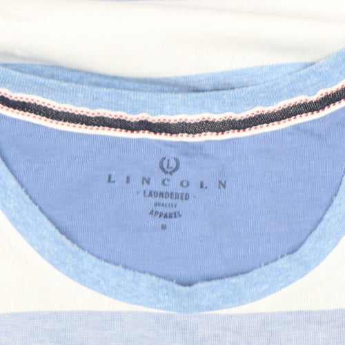 Lincoln Men's Blue Striped Crew Neck Cotton Blend T-Shirt Medium