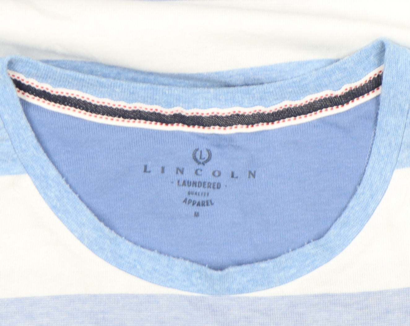 Lincoln Men's Blue Striped Crew Neck Cotton Blend T-Shirt Medium