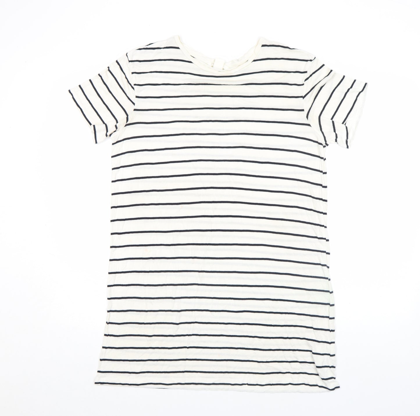 Basic Women's White Striped Short Sleeve Viscose T-Shirt M