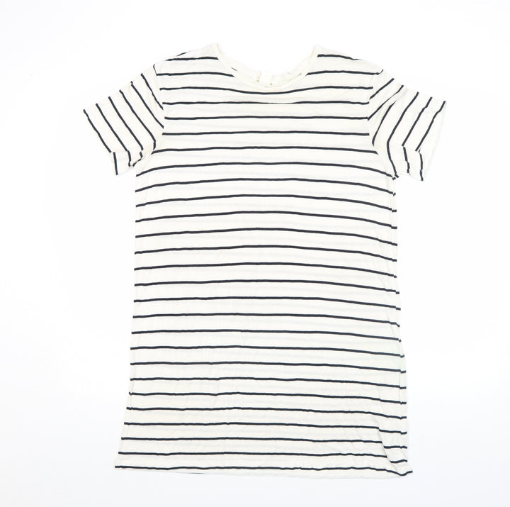 Basic Women's White Striped Short Sleeve Viscose T-Shirt M