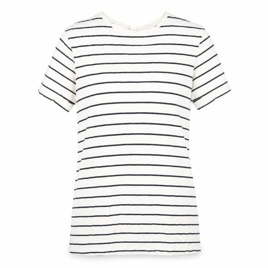 Front view of Basic Women's White Striped Short Sleeve Viscose T-Shirt M
