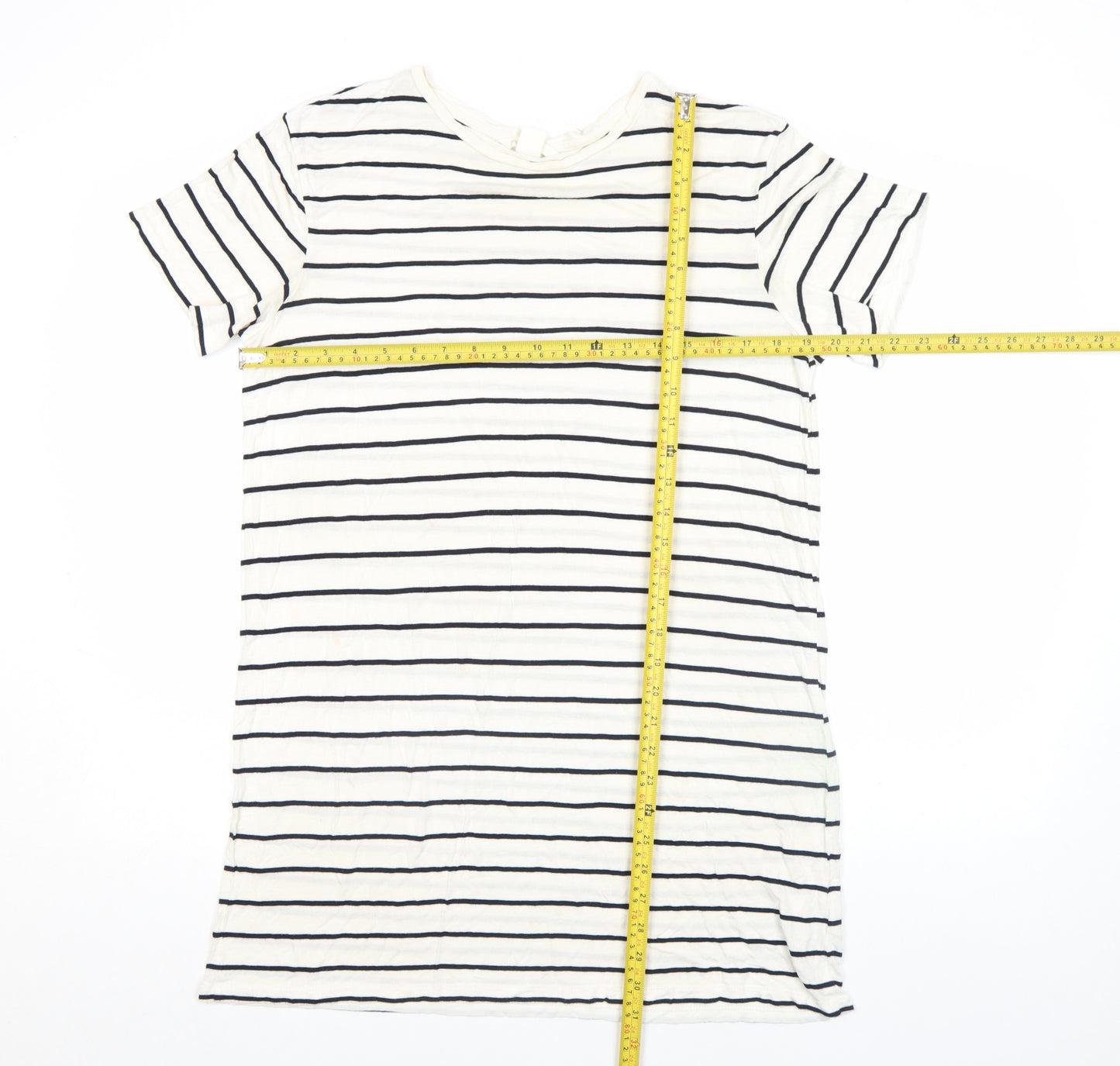 Basic Women's White Striped Short Sleeve Viscose T-Shirt M