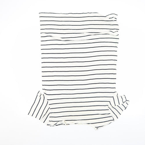 Basic Women's White Striped Short Sleeve Viscose T-Shirt M