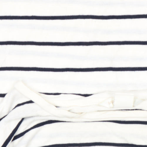 Basic Women's White Striped Short Sleeve Viscose T-Shirt M