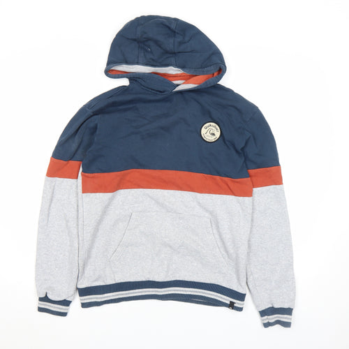 Quiksilver Boys Blue Grey Colourblock Pullover Hoodie Size 16 Cotton Blend
