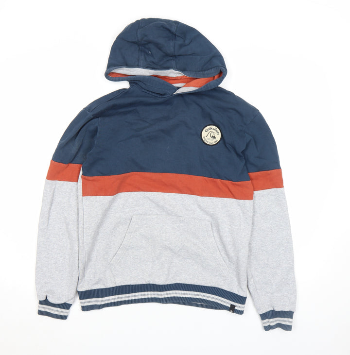 Quiksilver Boys Blue Grey Colourblock Pullover Hoodie Size 16 Cotton Blend