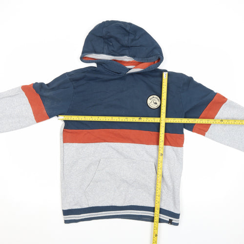 Quiksilver Boys Blue Grey Colourblock Pullover Hoodie Size 16 Cotton Blend
