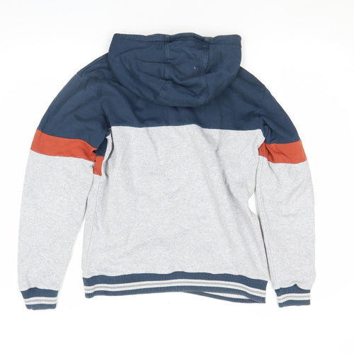 Quiksilver Boys Blue Grey Colourblock Pullover Hoodie Size 16 Cotton Blend