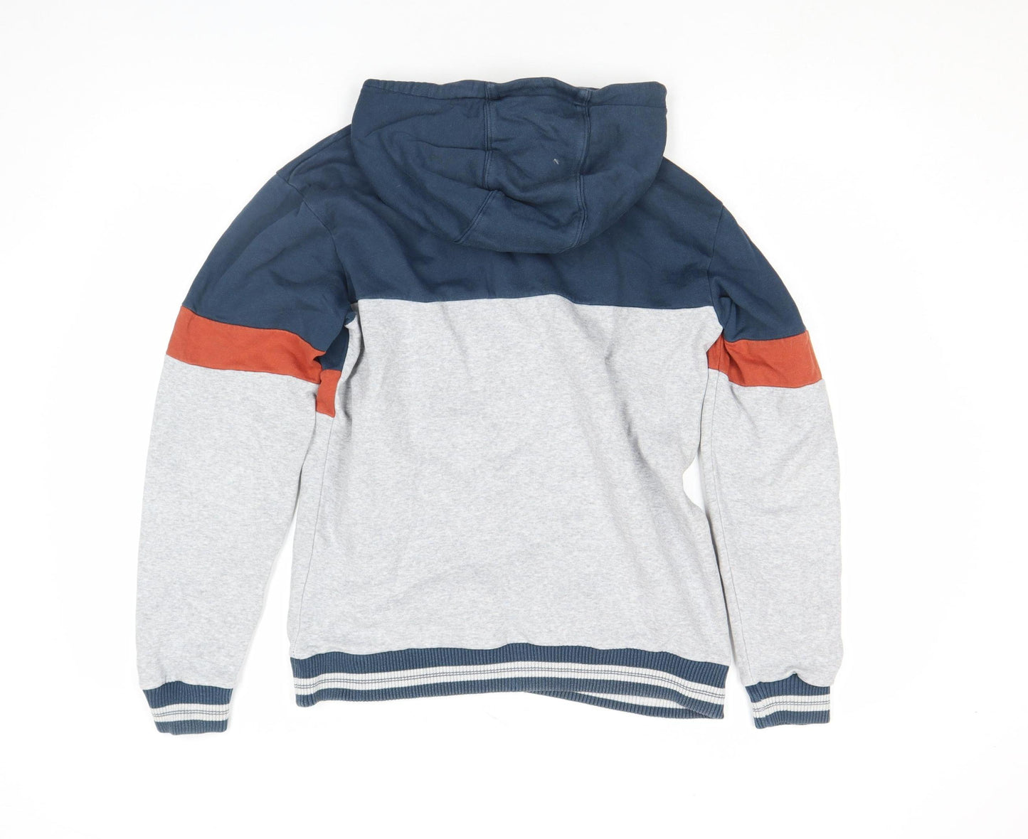 Quiksilver Boys Blue Grey Colourblock Pullover Hoodie Size 16 Cotton Blend