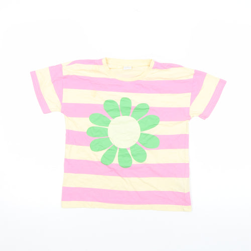Lindex Girls Multicoloured Striped Flower Graphic Cotton T-Shirt 10-11 Years