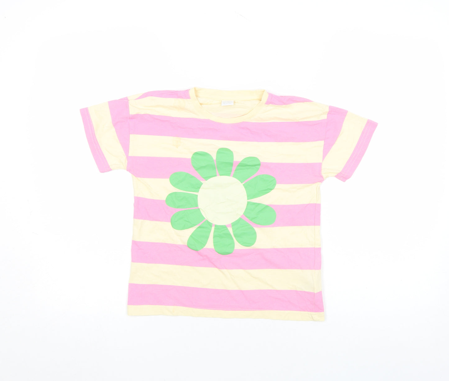 Lindex Girls Multicoloured Striped Flower Graphic Cotton T-Shirt 10-11 Years