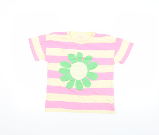 Lindex Girls Multicoloured Striped Flower Graphic Cotton T-Shirt 10-11 Years