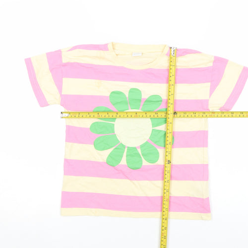 Lindex Girls Multicoloured Striped Flower Graphic Cotton T-Shirt 10-11 Years