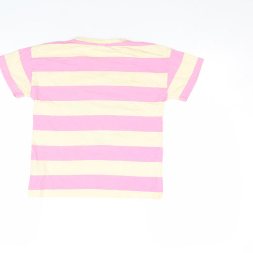 Lindex Girls Multicoloured Striped Flower Graphic Cotton T-Shirt 10-11 Years