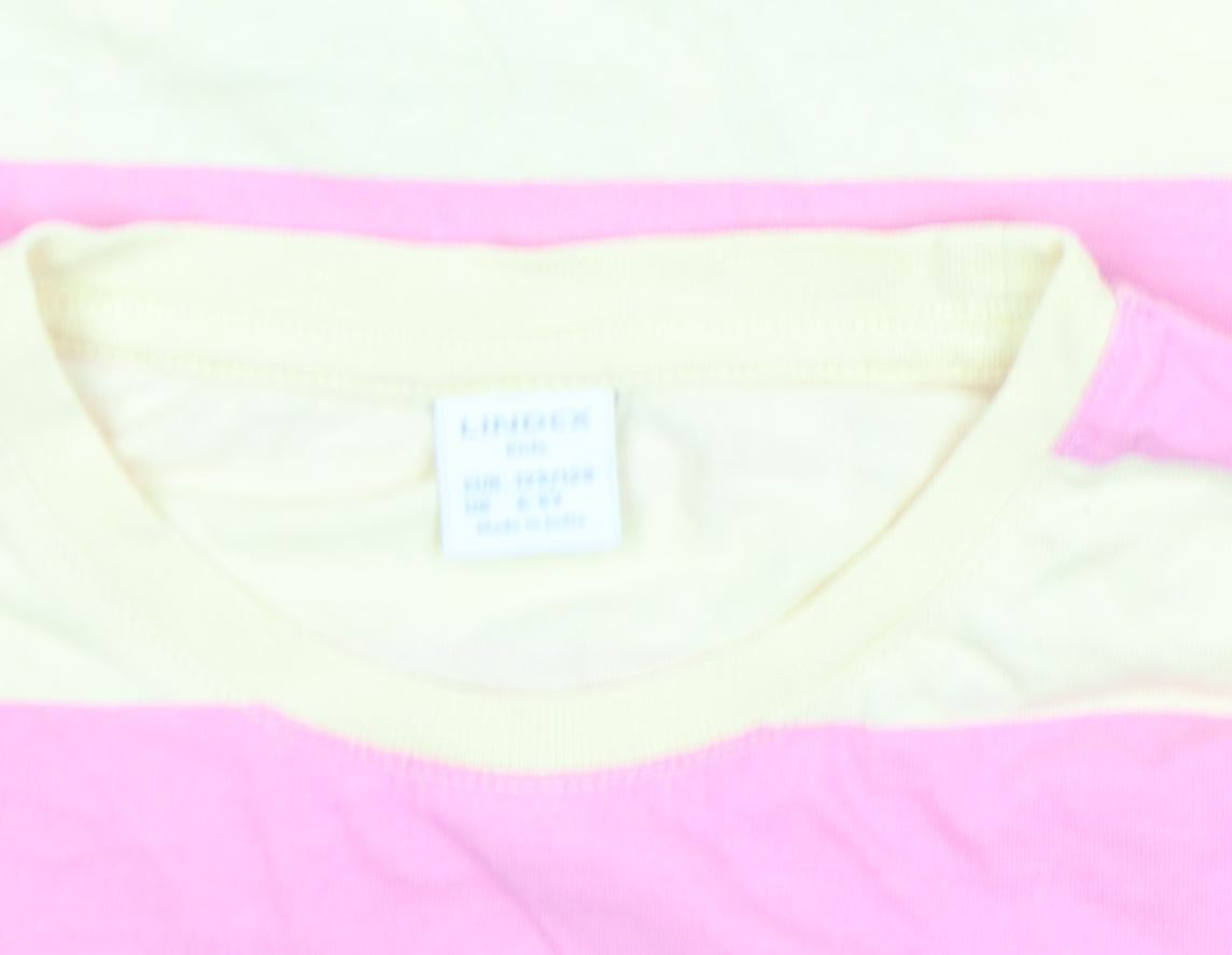 Lindex Girls Multicoloured Striped Flower Graphic Cotton T-Shirt 10-11 Years