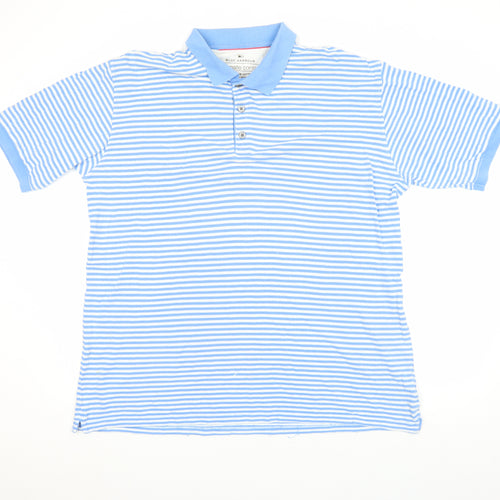 Marks and Spencer Blue Harbour Men’s Blue Striped Cotton Polo Shirt Size L